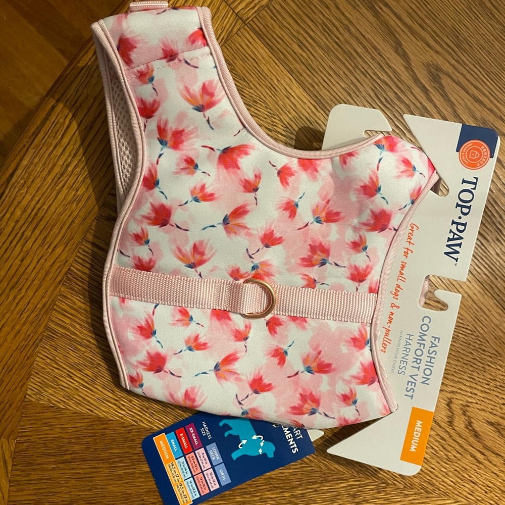 Top Paw Pink Floral Soft Vest Dog Harness Size Medium